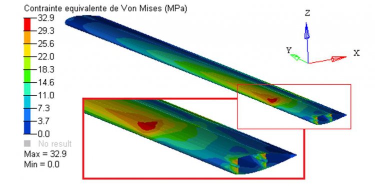 Enveloppe extrême des contraintes équivalentes de Von Mises dans les bras pour le cas de fatigue.